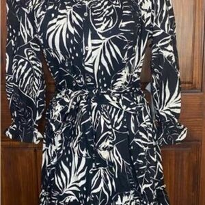 Karl Lagerfeld Black and White Leaf Print Dress